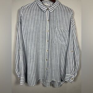 Be Cool (Boutique Brand) Striped Button-Up Rayon Linen Blend Shirt Size M/L